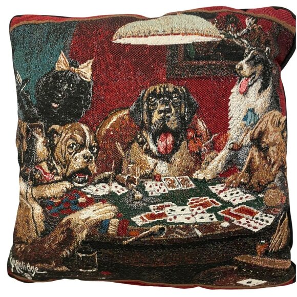 Dogs Playing Poker Tapestry Throw Pillow 18"x18" With Zippered Closure & Poly-Fi - Picture 3 of 8